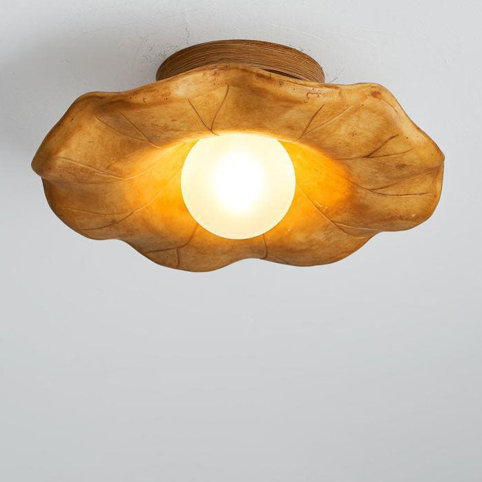 Japanese Wabi-sabi Lotus Leaf Resin 1-Light Semi-Flush Mount Ceiling Light