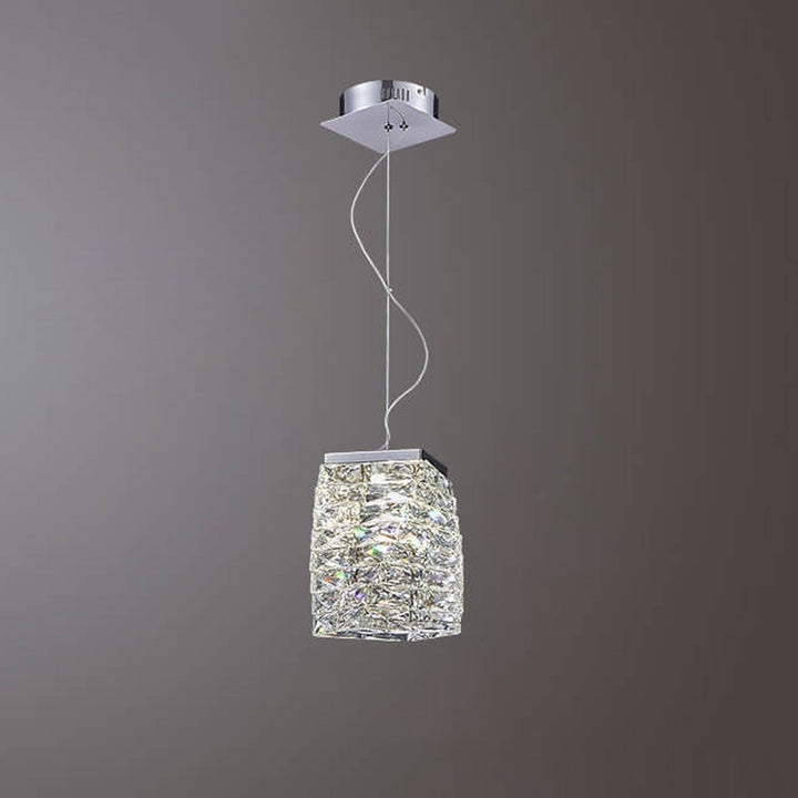 Moderne Luxus Kristallsäule Edelstahl LED Pendelleuchte 
