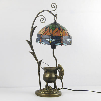 Vintage Tiffany Dome Stained Glass Mouse Base 1-Light Table Lamp