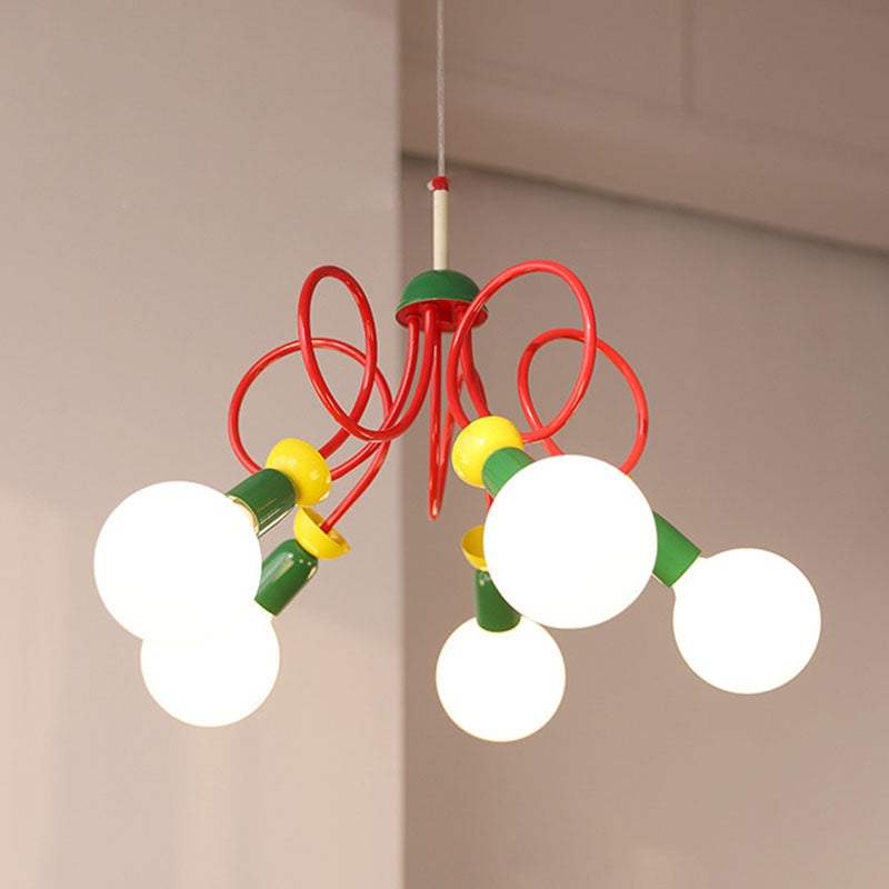 Contemporary Scandinavian Orb Fruit Iron Glass 2/3/5 Light Chandelier For Bedroom