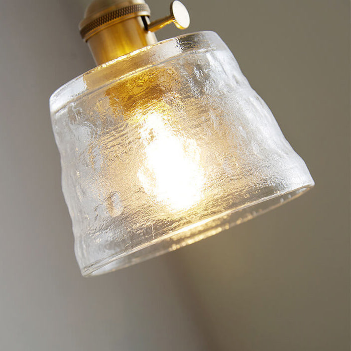 Traditionelle Vintage-Pendelleuchte aus Glas und Kupfer mit rundem Trommelschirm, 1-flammig, für das Wohnzimmer 