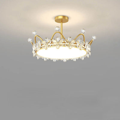 Modern Minimalist Wrought Iron Crystal Crown Projection LED Flush Mount Ceiling Light