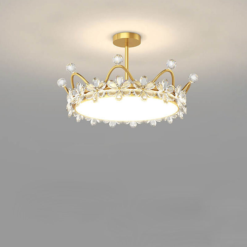 Modern Minimalist Wrought Iron Crystal Crown Projection LED Flush Mount Ceiling Light