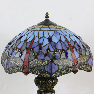 European Vintage Tiffany Dragonfly Peacock Glass Resin 1-Light Table Lamp