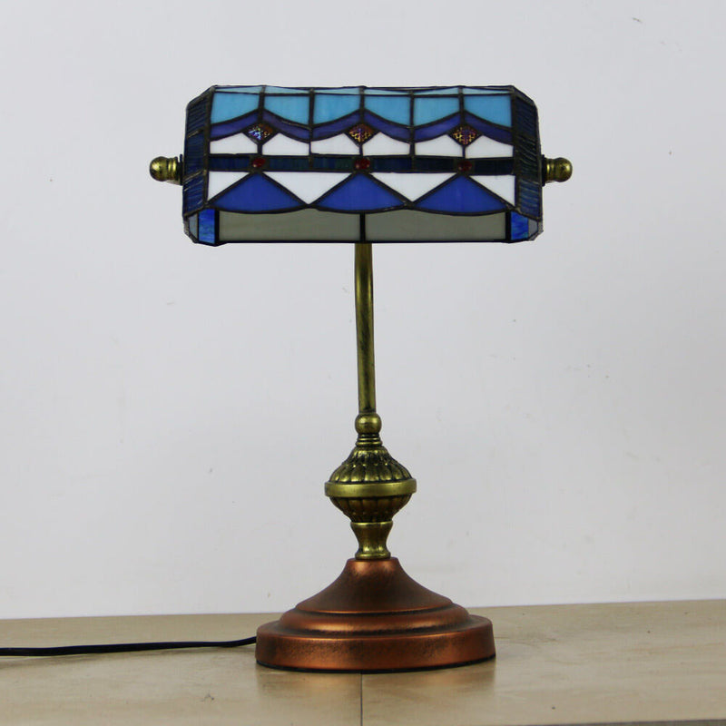 European Tiffany Vintage Bank Glass Hardware 1-Light Table Lamp