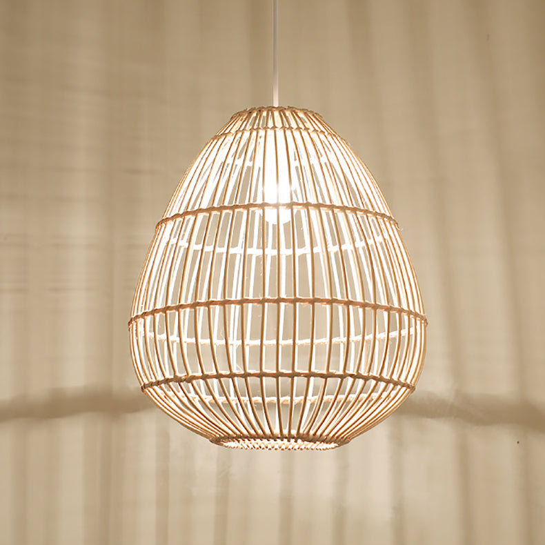 Zeitgenössische Boho Rattan Webkäfig 1-Licht Pendelleuchte für Esszimmer 