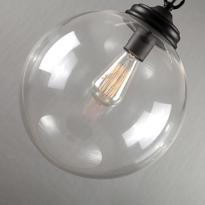 Contemporary Industria Clear Glass Iron Orb 1-Light Pendant Light For Living Room