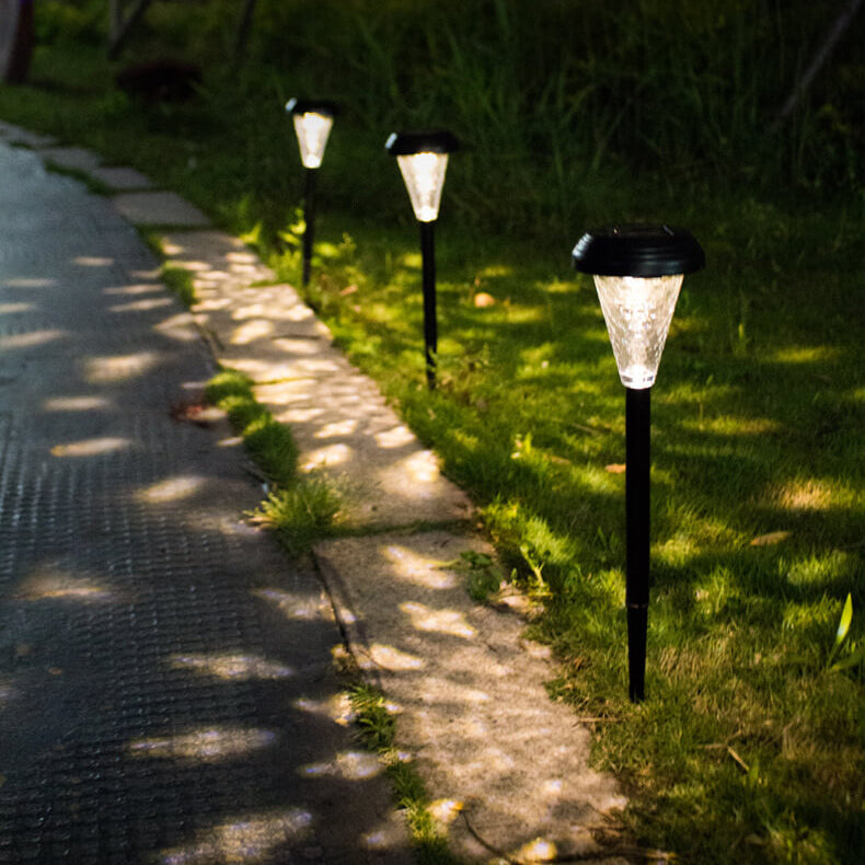 Moderne Solar-Glas-Kegel-LED-Außen-Garten-Boden-Einsteck-Landschaftsleuchte 