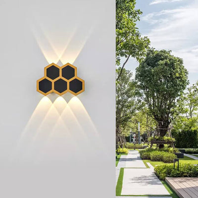 Outdoor Simple Hexagonal Combination Black Gold LED Wall Sconce Lamp