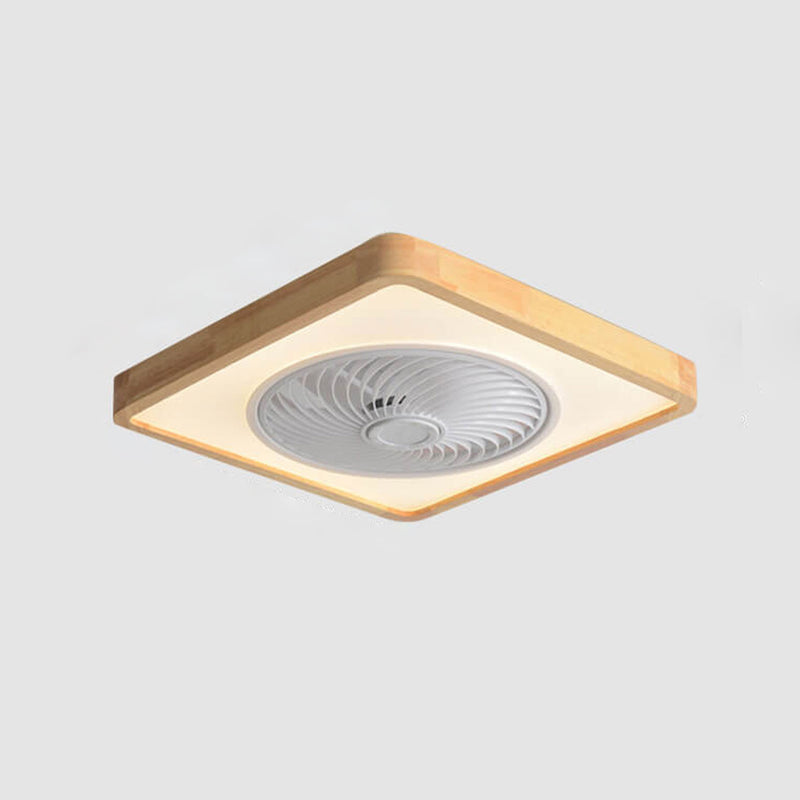 Modern Minimalist Wood Geometric LED Flush Mount Ceiling Fan Light