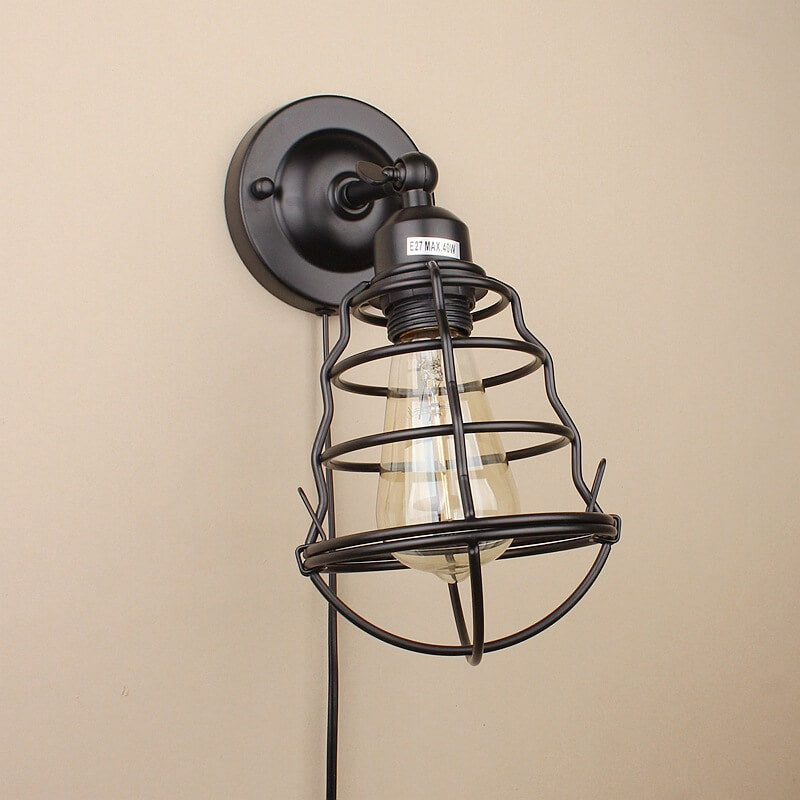 Industrial Vintage Iron Cage 1-Light Wall Sconce Lamp