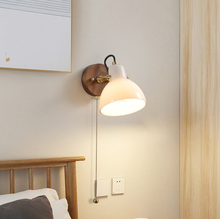 Modern Minimalist Horn Hanging Chain Walnut Wood Brass Glass 1-Light Wall Sconce Lamp