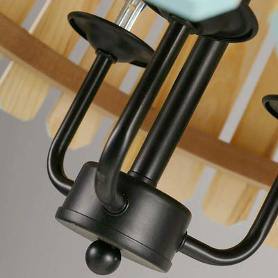 Modern Colored Wooden Barrel Dome 3 Light Chandelier