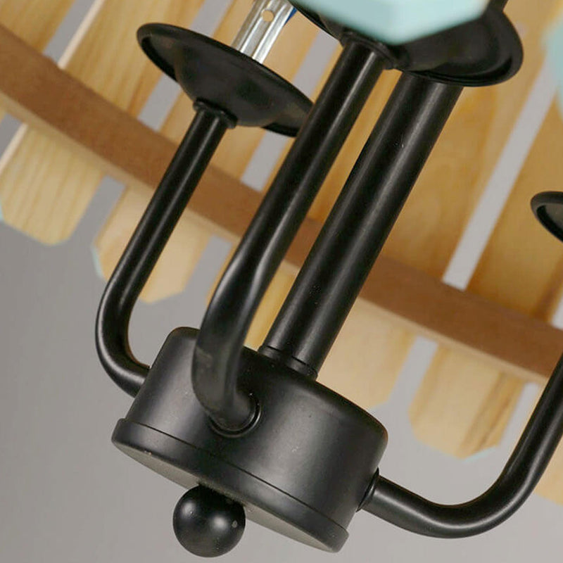 Modern Colored Wooden Barrel Dome 3 Light Chandelier