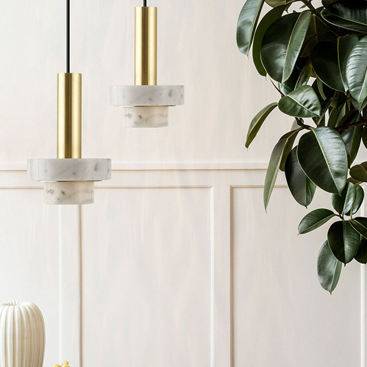 Suspension Luminaire en Métal et Marbre de Luxe Moderne à 1 Lumière 