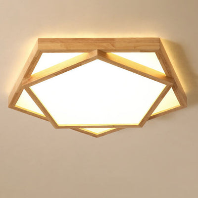 Modern Nordic Solid Wood Geometric LED Flush Mount Lighting Ceiling Light