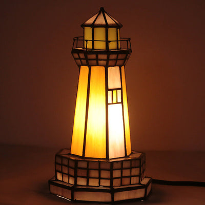 Tiffany Creative Tower Light Stained Glass 1-Light Table Lamp