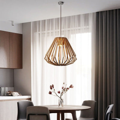 Vintage Creative Geometric Ash Wood 1-Light Pendant Light