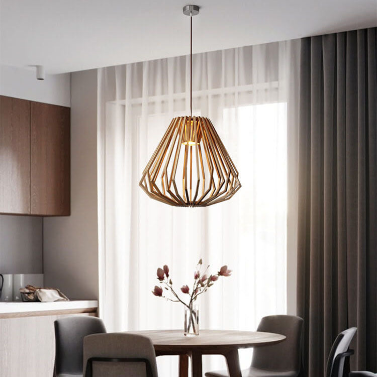 Vintage Creative Geometric Ash Wood 1-Light Pendant Light