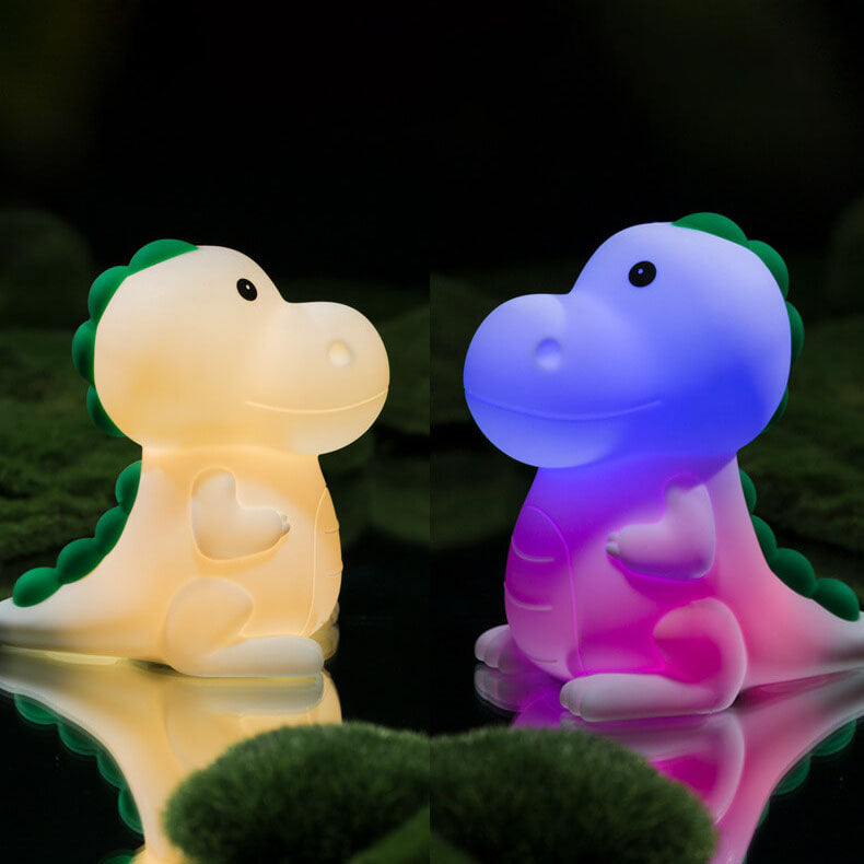 Lámpara de mesa LED de noche contemporánea y creativa con diseño de dinosaurio de dibujos animados, de silicona ABS PC Pat, recargable por USB, para dormitorio 