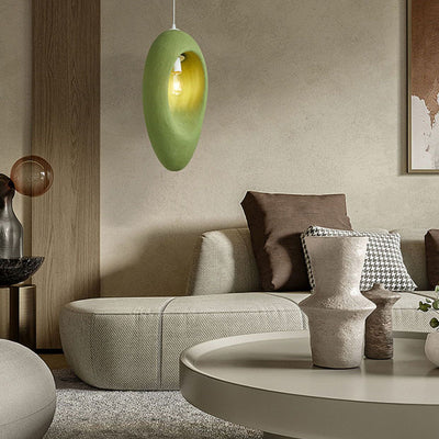 Japanese Wabi-sabi Green Oval 1-Light Pendant Light