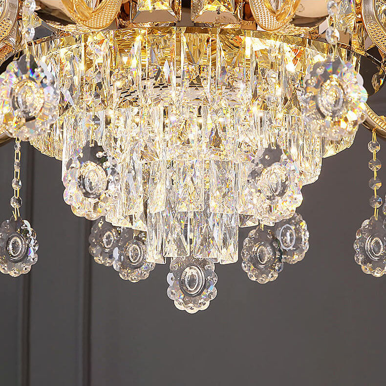 Modern Luxury Round Candelabra Zinc Alloy Crystal 9/11/14/19 Light Chandelier