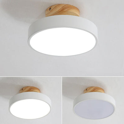 Nordic Wood  Round Acrylic LED Semi-Flush Mount Ceiling Light