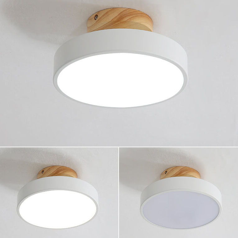 Nordic Wood  Round Acrylic LED Semi-Flush Mount Ceiling Light