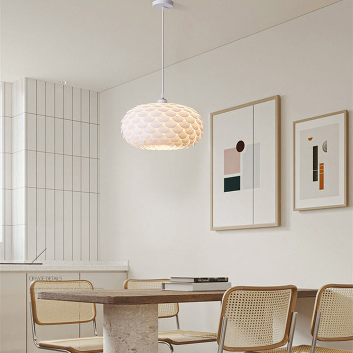 Contemporary Creative Cream Pine Cone Round Iron PVC Dome 1-Light Pendant Light For Living Room