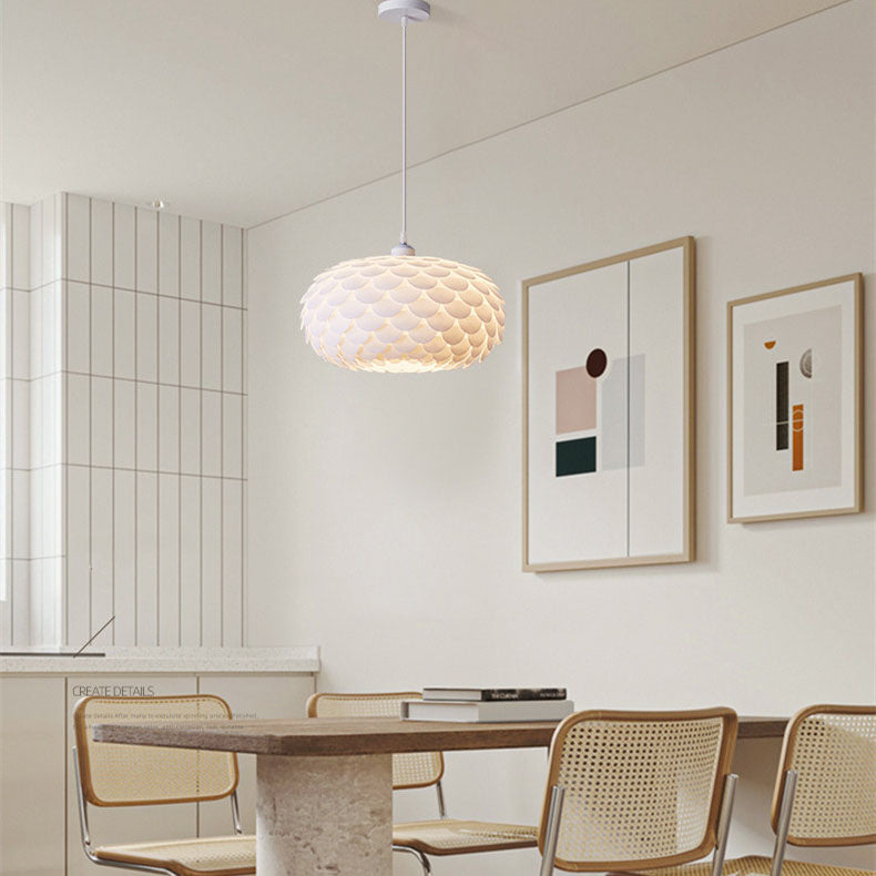 Moderne, minimalistische, cremefarbene, runde Kuppel-Pendelleuchte mit 1 Licht 