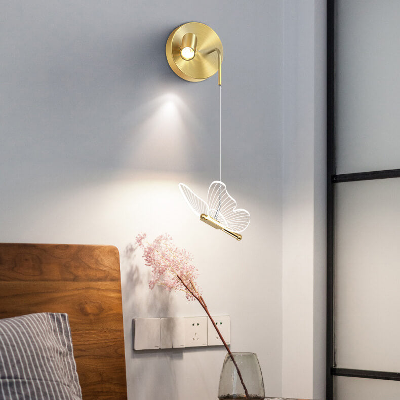 Aplique de pared LED con diseño contemporáneo y creativo de foco mariposa en hierro y acrílico para sala de estar 