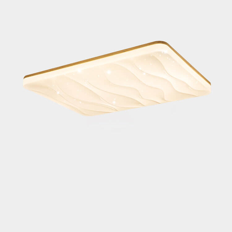 Modern Minimalist Solid Wood Edging PVC Rectangular Shade LED Flush Mount Ceiling Light For Living Room
