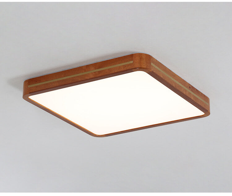 Modern Wooden Slim Walnut Color LED Flush Mount Light