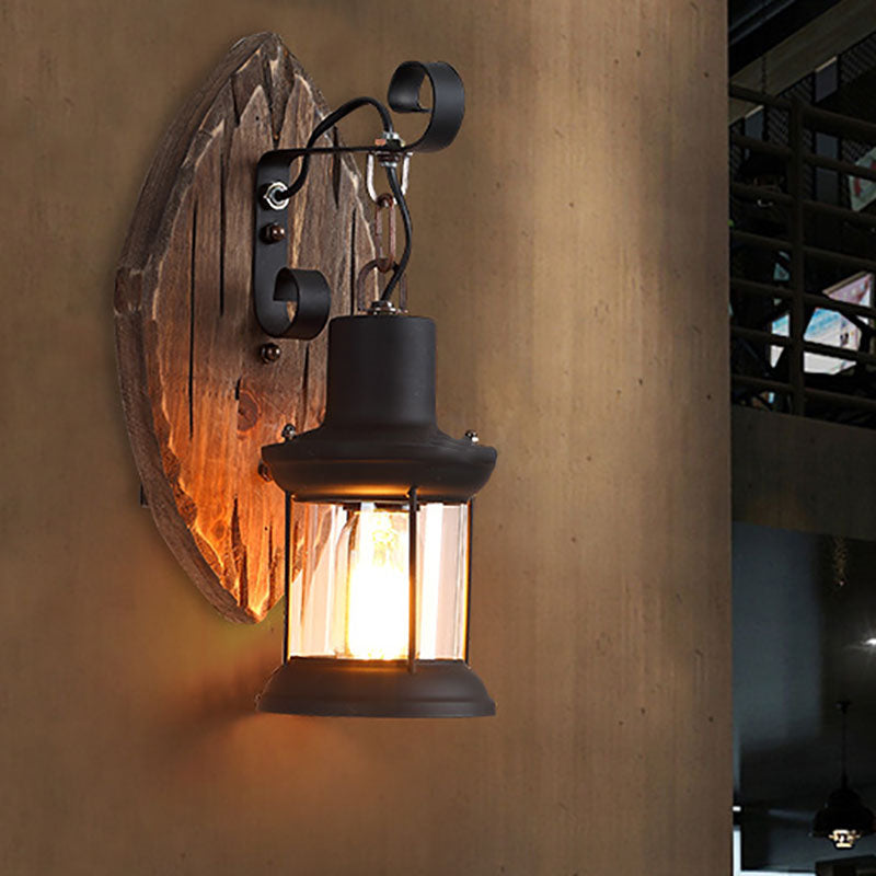 Traditionelle Bauernhaus Holzscheibe Eisen Schirm 1-Licht Wandleuchte für Esszimmer 