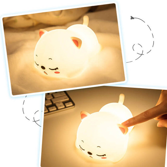 Lámpara de mesa con luz nocturna LED de control remoto de silicona creativa y encantadora de gato 