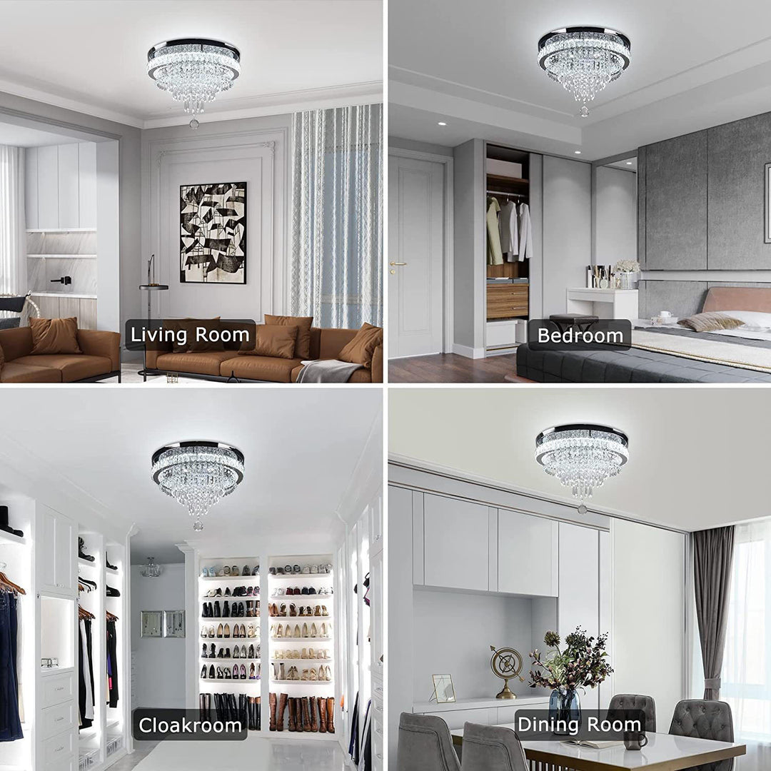 Moderne luxuriöse LED-Deckenleuchte mit Kristall, Edelstahl und rundem Quastendesign für Wohnzimmer &amp; Schlafzimmer 