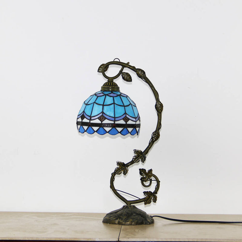 Tiffany Rustic Rose Stained Glass Vine Resin 1-Light Table Lamp