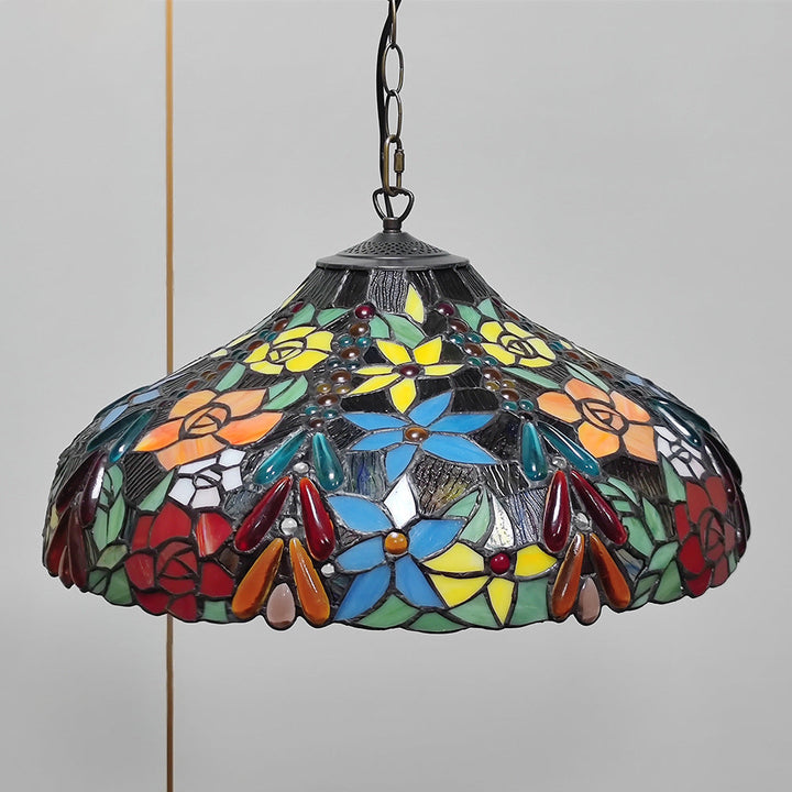 Traditioneller Tiffany-Dom-Wandglas-Rund-Dragonfly-Blumen-2-Licht-Kronleuchter für das Wohnzimmer 