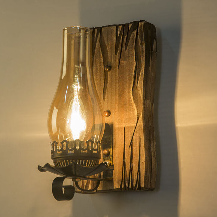 Retro Industrial Wood Iron 1-Light Wall Sconce Lamp