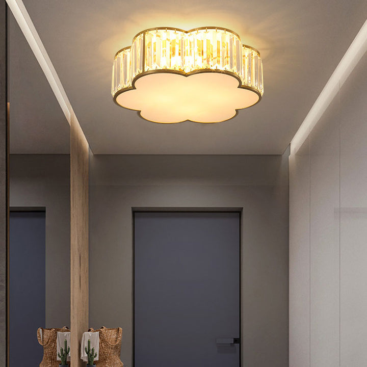 Modern Luxury Iron Crystal Gold Geometric Shape 4/5 Light Semi- Flush Mount Ceiling Light For Hallway
