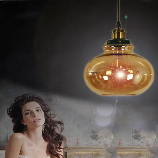 Suspension Luminaire Rétro Industriel en Verre Rond en Forme de Gourde à 1 Lumière 