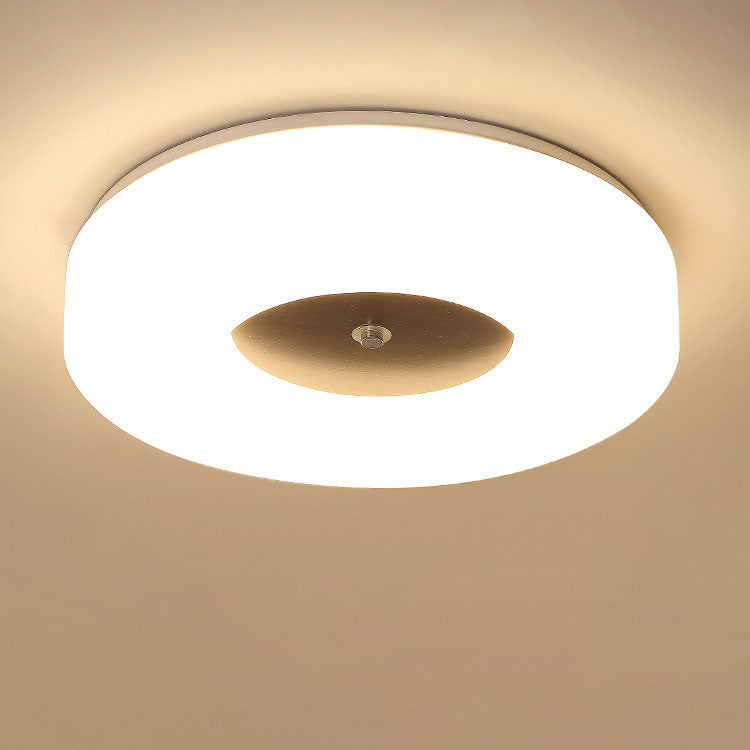 Minimalist Chinese Walnut Round Acrylic LED Flush Mount Ceiling Light