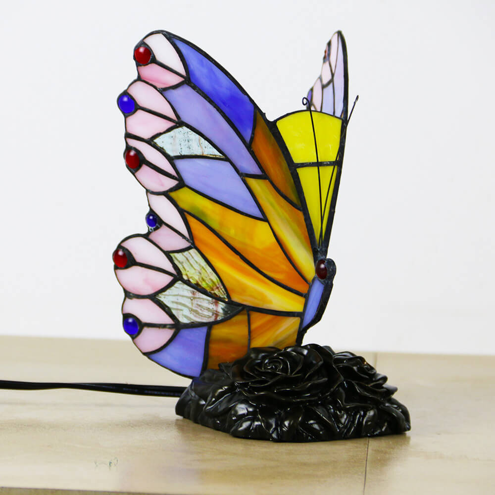 Traditionelle Tiffany-Glas-Harz-Schmetterlingsform Nachtlicht 1-flammige Tischlampe für Schlafzimmer &amp; Wohnzimmer 