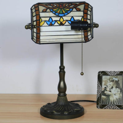 Tiffany Baroque Stained Glass 1-Light Bank Zipper Table Lamp