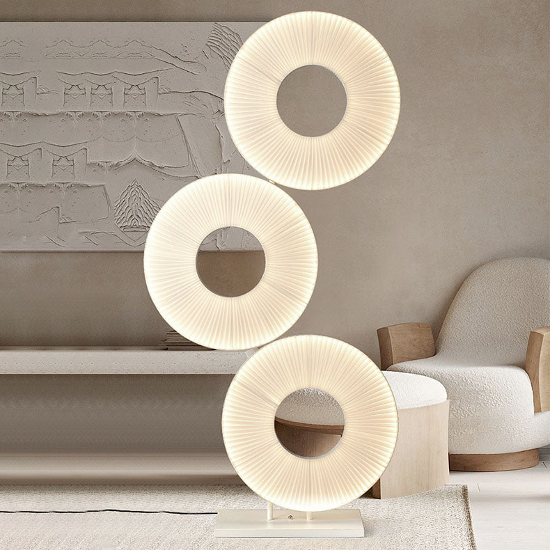 Contemporary Nordic Pleated Fabric Circle Ring Shade Iron Base LED Standing Floor Lamp For Living Room