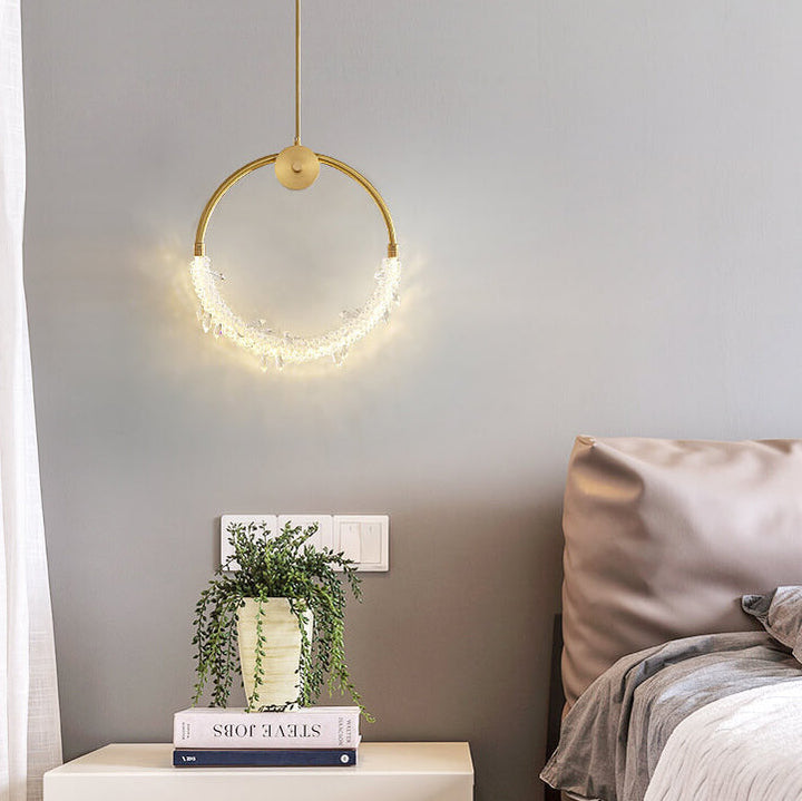 Nordic Luxury Circle Messing Eis Kristall LED Pendelleuchte 