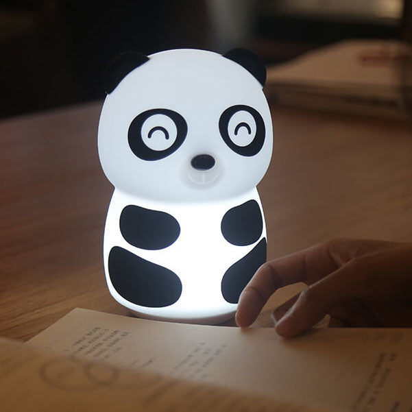 Lámpara de mesa de luz nocturna LED de silicona creativa con forma de panda de dibujos animados 