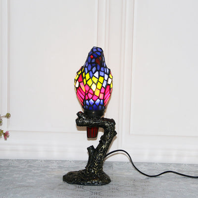 Lampe de table Tiffany American Parrot en résine avec vitrail à 1 lumière 