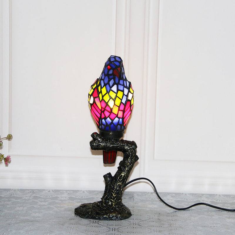 Lampe de table Tiffany American Parrot en résine avec vitrail à 1 lumière 