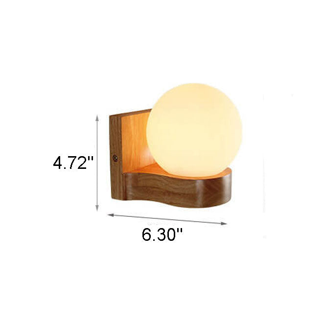 Modern Japanese Glass Shade Spherical 1-Light Wall Sconce Lamp